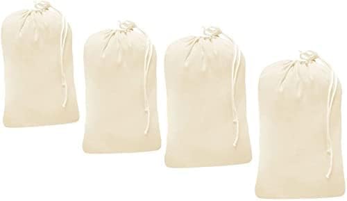 4 Pack - Extra Large Cotton Laundry Bag, Heavy Duty Large Laundry Bags 24 x 36 inch XL Drawstring Travel Organizer Bag Fit Hamper Basket Camp Home College Dorm Tear Resistant Dirty Cloth Big Storage