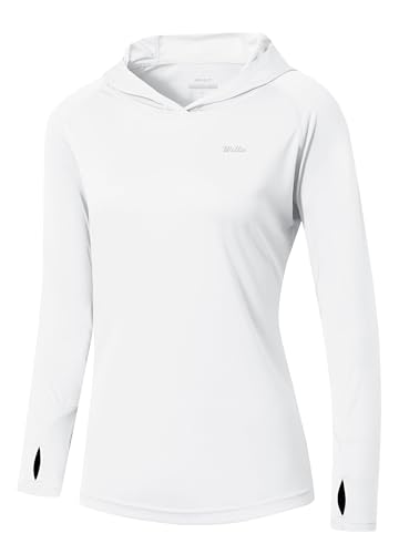 Willit Women's UPF 50+ Sun Protection Hoodie SPF Shirt Long Sleeve Hiking Fishing Outdoor Shirt Lightweight Hoodie - color: White, size: 1X
