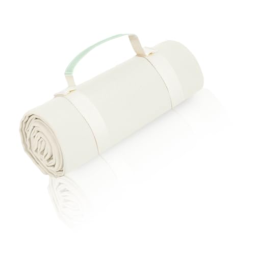 Kids Picnic Blanket, Kids Beach Mat – Medium 4’9” × 3’3” Compact Canvas, Easy to Fold & Carry - color: Creamy White + Mist Strap, size: 4'9" x 3'3"