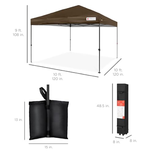 Best Choice Products 10x10ft Pop Up Canopy Tent, Outdoor Shade, 1 Person 1 Minute Set Up, Carry Case, 4 Weight Bags - Brown - color: Brown, size: 10x10ft