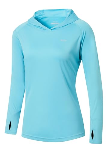 Willit Women's UPF 50+ Sun Protection Hoodie SPF Shirt Long Sleeve Hiking Fishing Outdoor Shirt Lightweight Hoodie - color: Blue, size: 3X