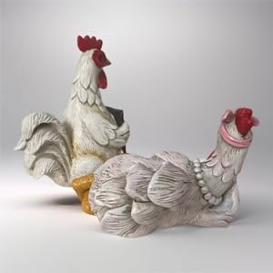 2 Pack Rooster and Chicken Decor, Rustic Farmhouse Resin Statues - Rooster Kitchen Decor, Chicken Home Decor for Tabletop, Bookshelf, Office, Festival Gift