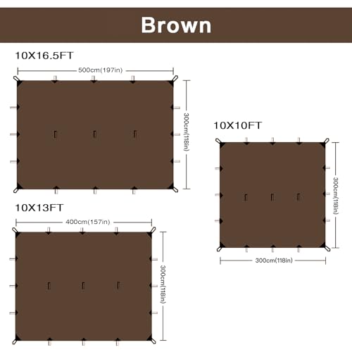 KALINCO Tent Tarp, Picnic Mat Camping Tarp Tent Hammock Tarp, pu Waterproof Camping tarp Tent Rain Fly Picnic Mat Survival Shelter Sunshade - color: Coffee, size: 10x13FT