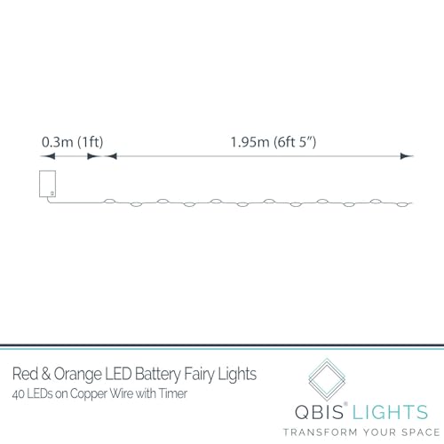 QBIS Battery Powered Fairy Lights - 40 LED, 6hr Timer, Red & Orange for Bedroom, Christmas & Halloween - size: 1PK-40 Red,Orange