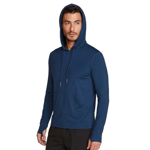 INGEAR Men’s UPF 50+ Sun Hoodie - Lightweight UV Protection Fishing Shirt, Quick-Dry Moisture-Wicking Rash Guard with Pocket - color: Navy, size: X-Large