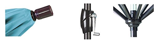 California Umbrella 9' Round Aluminum Market Umbrella, Crank Lift, Push Button Tilt, Black Pole, Sunbrella Linen Sesame - color: Linen Sesame