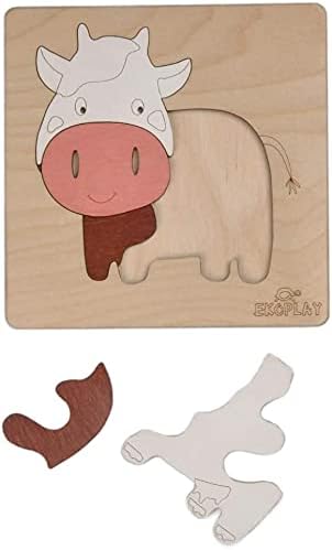 Happy Cow Wooden Puzzle for Kids | 5 Piece Jigsaw Puzzle for Preschool Kids | Learning Educational Toys Gifts for Boys Girls Ages 3+ Years.