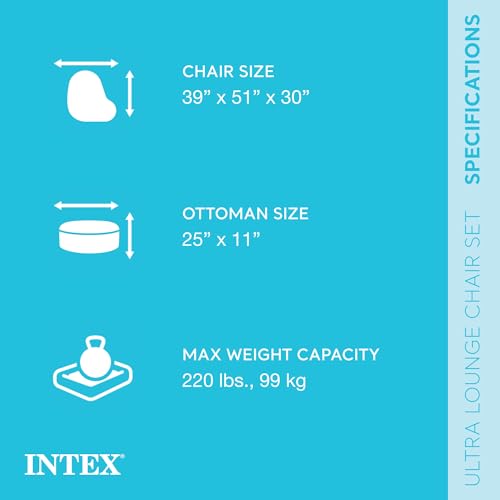 Intex 68575EP Inflatable Corner Sofa with 2 68564EP Ultra Lounge Chairs & Ottomans, Indoor Use, Cupholders, 2-in-1 Valve, 880lb/220lb Capacity