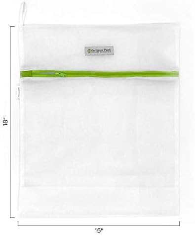 Heritage Park Fine Mesh Laundry Bags - Micro Mesh for Safely Washing Delicates - Gusseted Bottom for Extra Space, Hidden Zipper, and Convenient Hanging Loop - Pack of 2 Small (15" x 18")