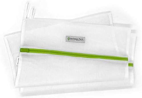 Heritage Park Fine Mesh Laundry Bags - Micro Mesh for Safely Washing Delicates - Gusseted Bottom for Extra Space, Hidden Zipper, and Convenient Hanging Loop - Pack of 2 Small (15" x 18")