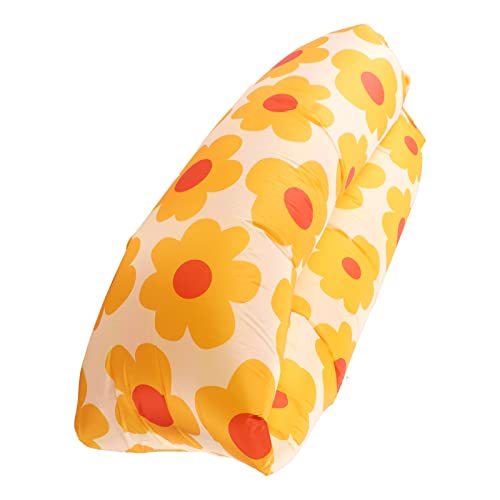 Inflatable Sofa, Portable Inflatable Lounger Couch with Tear 190T Polyester Fabric, No Pump Needed Wind Fill Design, Includes Storage Bag for Camping Garden (Flower) - color: Flower