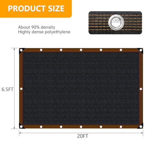 Shade-Cloth 85-90% for Garden Plants 6.5x20 FT, Black Sun-Block Shade Cover Mesh Tarp with Grommets Sun Shade Canopy for Outdoor Pergola Patio Flower Lawn Kennel Chicken Coop - size: 6.5x20 FT