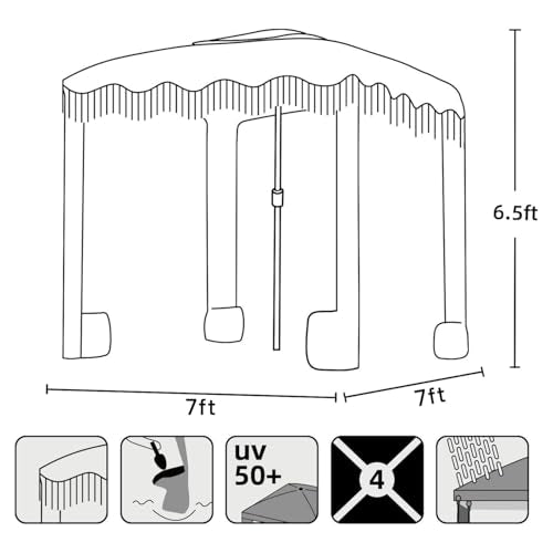 AMMSUN Beach Cabana with Fringe, 7' x 7' Boho Beach Canopy with Tassels, Easy Set up & Premium Wood Pole, Cabana Tent with Sand Pockets, Instant Sun Shade for Sand, Garden, Patio, Blue - color: Blue