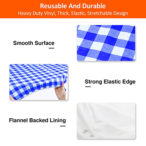 8ft Picnic Table and Bench Cover, Camping Essentials RV Gear, 96 in Waterproof Windproof Outdoor Elastic All Around Tablecloth, Fitted Rectangle Tables and Seats, Blue-White Checkered - color: Blue-white Checkered, size: 96"
