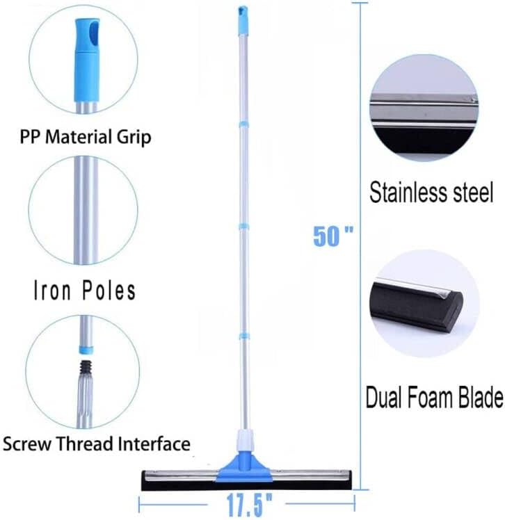YONILL Floor Squeegee for Concrete Floor - 50" Squeegee Broom with Long Handle for Tile Floor, Heavy Duty Foam Floor Water Wiper for Garage, Shower, Kitchen, Windows, Glass, Carpet and Pet Hair