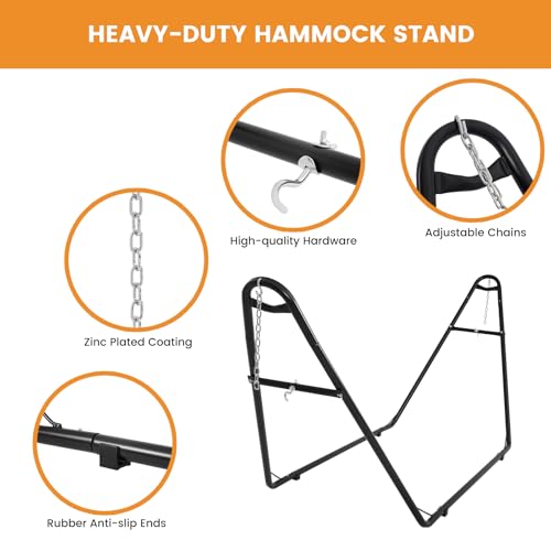 Lazy Daze Hammocks Handwoven Mayan Hammock with Heavy Duty Steel Stand, 10.5 FT Soft Rope Double Hammock for Patio Outside, 550 lbs Weight Capacity, Natural - color: Natural