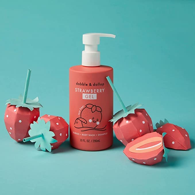 Dabble & Dollop Strawberry Body Wash & Shampoo – 3-in-1 Natural Bubble Bath for Kids, Made in USA, No Parabens or Sulfates, Vegan, Gluten-Free, Tear-Free (10oz, Pack of 2)