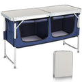 Folding Camping Table with Storage, 3 Height Adjustable, Lightweight, 4 Ft Outdoor Portable Kitchen Aluminum Table for BBQ, Picnic, Hiking, Beach, and Indoor