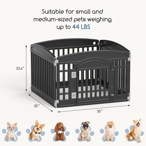 DUMOS Dog Playpen 4 Panel 24" Plastic Exercise Pen with Door Small Puppy, Medium Dogs Animal Pet for Outdoor, Garden, Yard, RV Camping - Black - color: Black