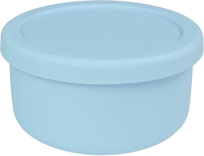 XU&PEIQI Silicone Lunch Bowls Bento Box with Lid Round Food Containers Microwave Refrigerator Safe Bowls Fruit Container Sealed Against Leakage,BPA-Free. 24 oz.(Baby blue)