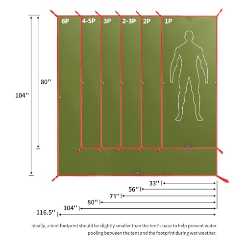 Frelaxy Tent Footprint, Waterproof Camping Tarp, Durable Tent Floor to Elevate Your Camping, Hiking, Backpacking, Hammock, Beach Experience - color: Army Green, size: 3 Person—80'' x 80''
