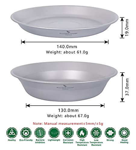 iBasingo Titanium Camping Plates and Bowls Set with Mesh Bag - 174mm Ultralight Backpacking Dinnerware for Hiking, Survival Kit & Outdoor Cooking (61g Plate + 67g Bowl) Ti1113T - color: Plate and Bowl Set-Ti1113T