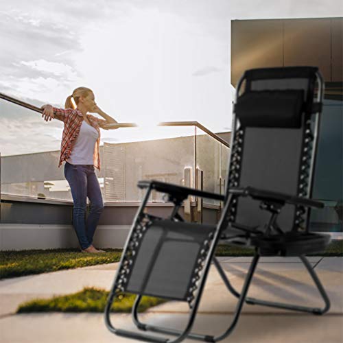 FDW Zero Gravity Lawn Lounge Chairs Set of 2 with Pillow and Cup Holder - Adjustable Reclining Folding Outdoor Chairs for Deck, Beach, Yard - color: Black