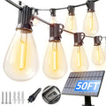 luckystyle 50FT Solar String Lights Outdoor Waterproof with 18+1 LED Bulbs Long Last for 20+Hrs, Commercial Grade Shatterproof USB Patio Solar Powered Lights for Camping，Backyard, Garden, Porch Decor