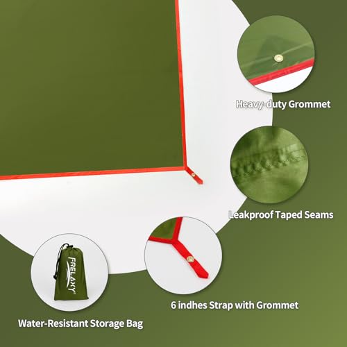 Frelaxy Tent Footprint, Waterproof Camping Tarp, Durable Tent Floor to Elevate Your Camping, Hiking, Backpacking, Hammock, Beach Experience - color: Army Green, size: 2-3 Person—71'' x 80''