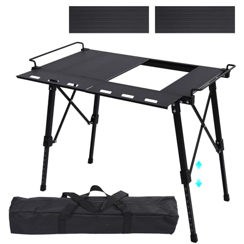 Aircity Folding Camping Table, Portable Folding Aluminum Table with Adjustable Height for BBQ, Camping, Picnic, Beach, Travel, and Outdoor Cooking