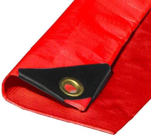 20x20 Extra Heavy Duty RED Tarp 3 Ply Reinforced Canopy 6 oz 12 Mil Canopy Tarp (Finished Size 19'.6 x 19'.6) - size: 20x20