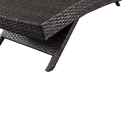 79'' Long Reclining Chaise Lounge + Side Table Set of 2, Outdoor Wicker Reclining Lounge Chair Patio Rattan Double Chaise Lounge + Coffee Table Lawn Sunbathing Chairs Beach Pool Backrest Recliners - color: 1 Chair + 1 Table