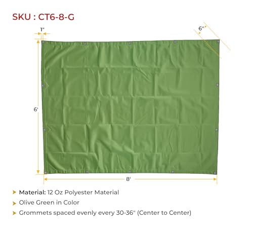 Mytee Products (4 Pack) 6' x 8' Green Canvas Tarp 12oz Heavy Duty Water Resistant - color: Green (4 Pcs), size: 6' x 8'