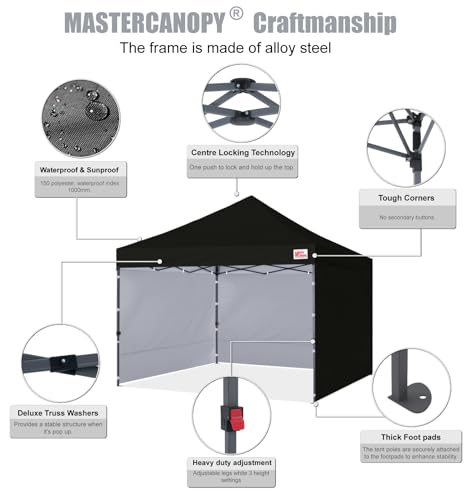 MASTERCANOPY Pop-up Canopy Tent with Sidewalls (10x10,Black) - color: Black, size: 10x10