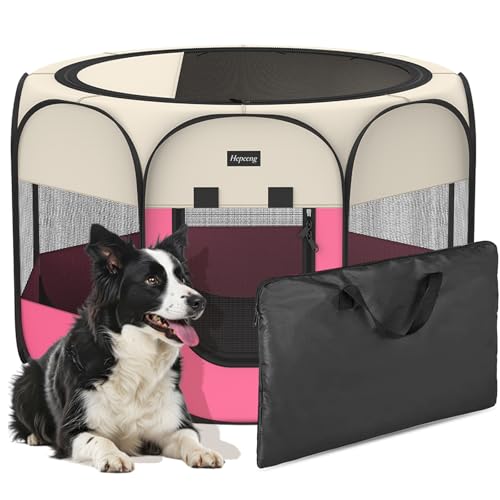 Portable Pet Puppy Dog Cat Playpen, 8-Panel Indoor/Outdoor Puppy Pen with Shade Cover & Travel Bag - Waterproof Dog Cat Tent - color: Pink, style: Large(45"x45"x24" with free bonus)