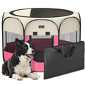 Portable Pet Puppy Dog Cat Playpen, 8-Panel Indoor/Outdoor Puppy Pen with Shade Cover & Travel Bag - Waterproof Dog Cat Tent - color: Pink, style: Large(45"x45"x24" with free bonus)
