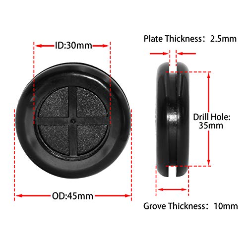 Flyshop 4-Pack Round Rubber Hole Plugs, 35 mm 1-3/8" Drill Hole, 30 mm 1-3/16" ID, Black Double-Sided Synthetic Rubber Grommets Wire Protection - size: 1-3/8" (Drill Hole Size)