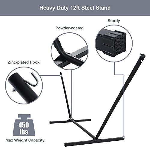 Large Hammock with 12FT Steel Stand, Freestanding Hammock with Curved Spreader Bar, Pillow and Portable Bag for Outside, Gray Ripples - color: Gray Ripples
