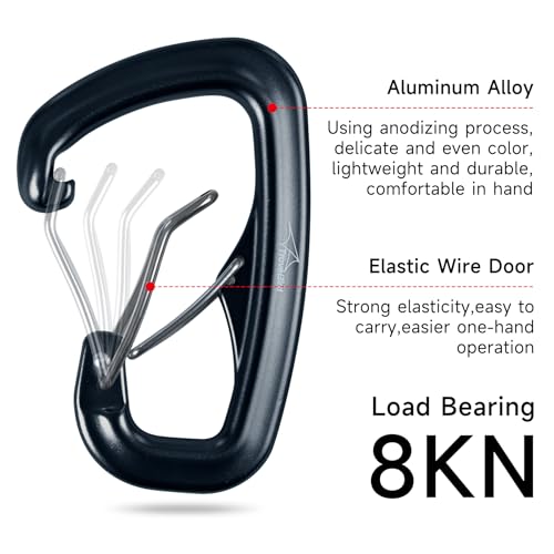 Heavy Duty Carabiner Clip Hook 8KN (1763 lbs), 2 PCS Ultra-Light Aluminum Caribeaners with Double Door D Ring Shape, for Hammock, Camping, Hiking, Backpacking, Dog Leash, Keychain Clip - style: 2#Black-2pc
