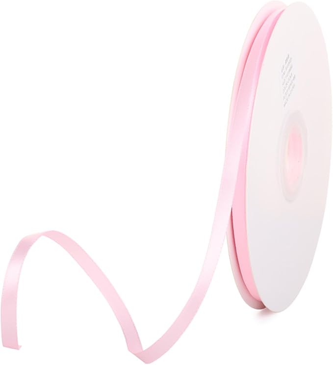 1/4" x 100 Yards Light Pink Polyester Satin Ribbon Single Faced Bulk Fabric Ribbons for Gift Wrapping, Crafting and DIY Projects, Hair Accessories, Tiny Bows