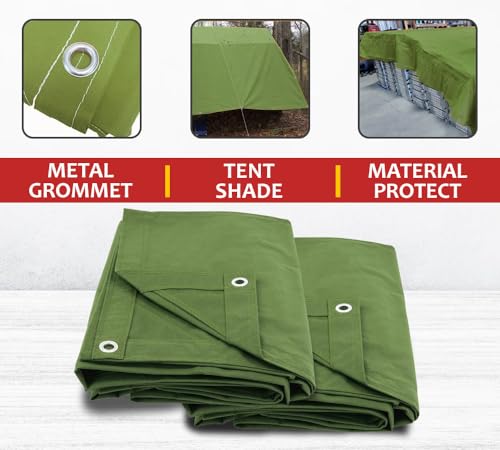 Mytee Products (4 Pack) 6' x 8' Green Canvas Tarp 12oz Heavy Duty Water Resistant - color: Green (4 Pcs), size: 6' x 8'