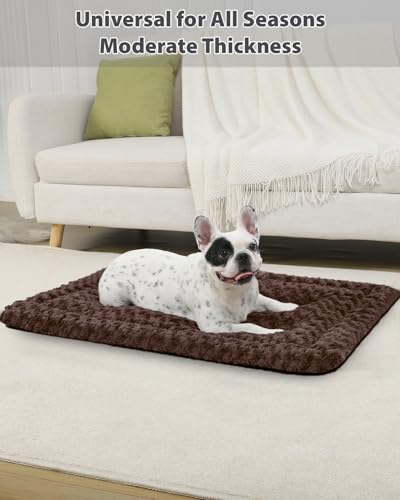 Washable Dog Bed Mat Reversible Dog Crate Pad Soft Fluffy Pet Kennel Beds Dog Sleeping Mattress for Large Jumbo Medium Small Dogs, 29 x 18 Inch, Brown - color: Brown, size: 29.00" x 18.00" x 1.50"