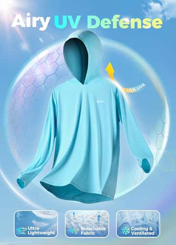 Willit Women's UPF 50+ Sun Protection Hoodie SPF Shirt Long Sleeve Hiking Fishing Outdoor Shirt Lightweight Hoodie - color: Blue, size: X-Large
