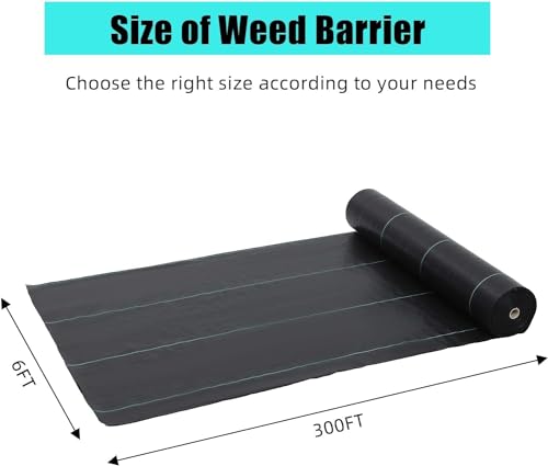 6ft X 300ft Weed Barrier Landscape Fabric Heavy Duty, Towallmark Premium 3.2oz Ground Cover Weed Block Gardening Mat, Easy Setup & Superior Weed Control, Perfect for Erosion Control, Weed Barrier - size: 6ft X 300ft & 3.2 oz
