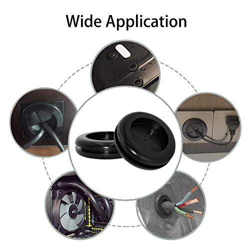 Flyshop 4-Pack Round Rubber Hole Plugs, 42 mm 1-5/8" Drill Hole, 35 mm 1-3/8" ID, Black Double-Sided Synthetic Rubber Grommets Wire Protection - size: 1-21/32" (Drill Hole Size)
