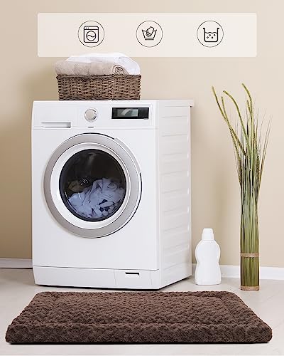 Washable Dog Bed Mat Reversible Dog Crate Pad Soft Fluffy Pet Kennel Beds Dog Sleeping Mattress for Large Jumbo Medium Small Dogs, 29 x 18 Inch, Brown - color: Brown, size: 29.00" x 18.00" x 1.50"