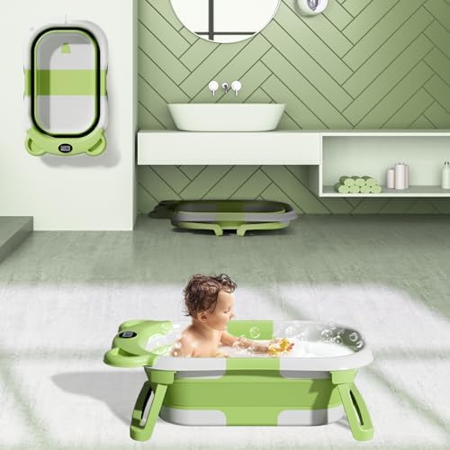 TPN Collapsible Baby Bathtub, Baby Bath Tub with Soft Cushion & Real-Time Thermometer, Baby Bathtub Infant to Toddler Tub (0-36 Months), Portable Newborn Travel Bath tub