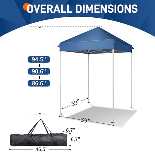 Outvita 5x5 Pop Up Canopy Tent, Ez Up Outdoor Canopy Tent Instant Shelter with Carry Bag Straight Legs Patio Balcony Porch Backyard Garden - style: 5x5-blue