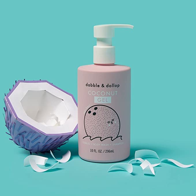 Dabble & Dollop Coconut Body Wash & Shampoo – 3-in-1 Natural Bubble Bath for Kids, Made in USA, No Parabens or Sulfates, Vegan, Gluten-Free, Tear-Free (10oz, Pack of 2)