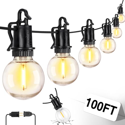 ZJOJO LED Outdoor String Lights,100FT Outdoor Lights for Patio with 32 Shatterproof Bulbs, 2700K Dimmable Waterproof Globe LED Patio Light Lights for Outside Christmas Backyard Bistro Porch Garden - size: 100FT-30